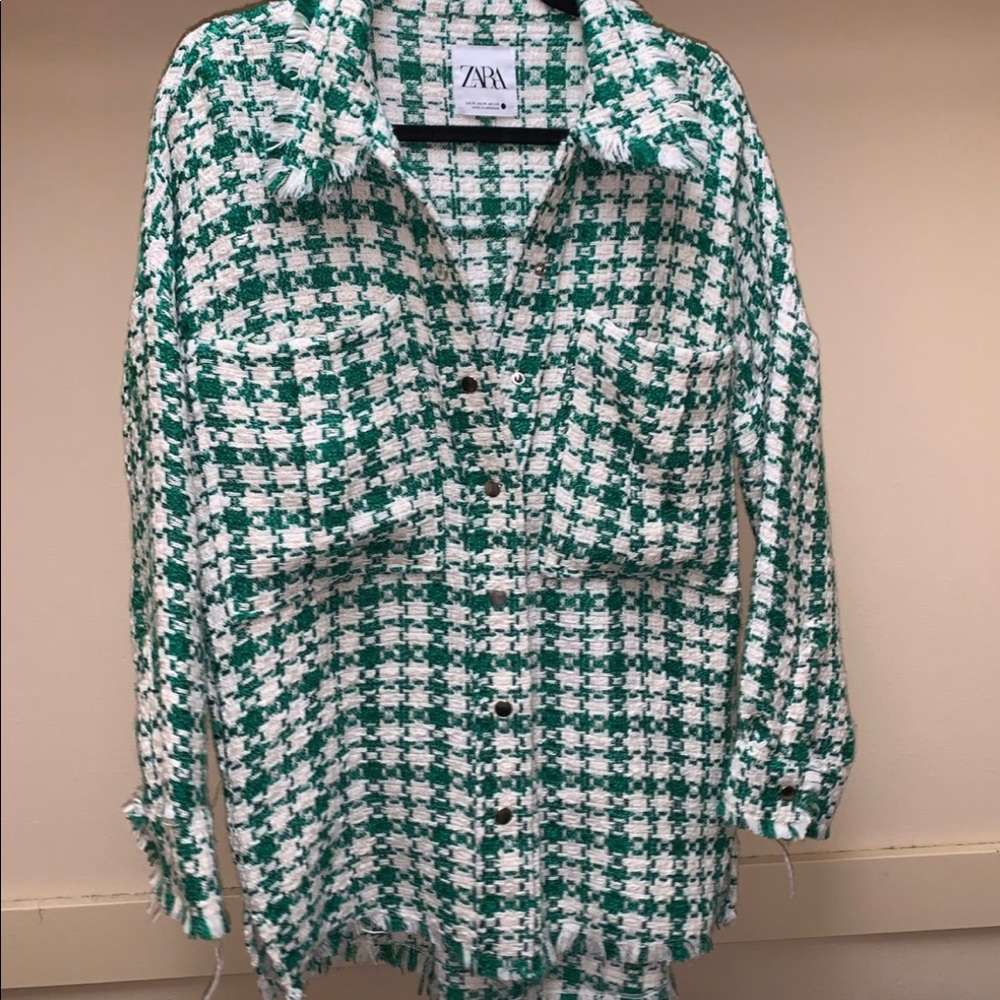 Zara Shacket Textured Plaid Overshirt